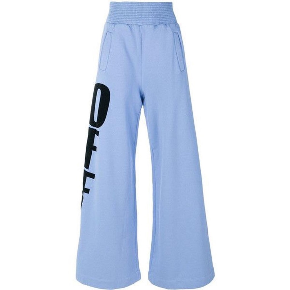 OFF-WHITE Logo Blue Wide Leg Cotton Jersey Pants S/M